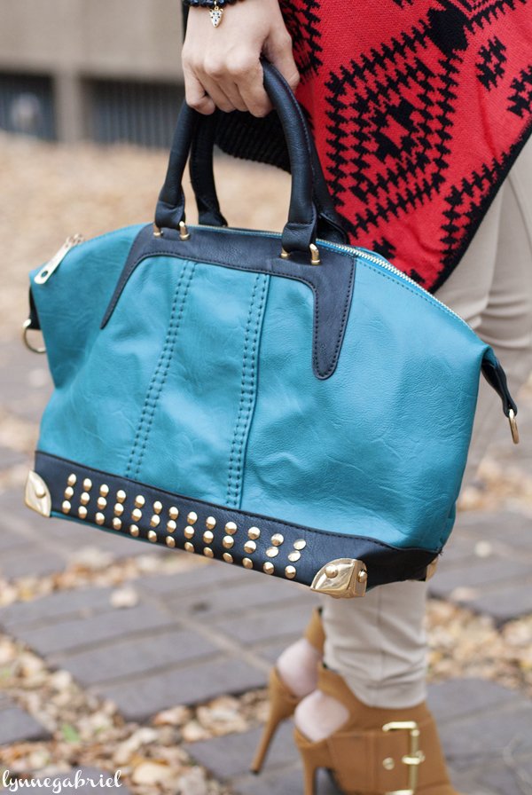 DeLavion Teal Handbag with Studs