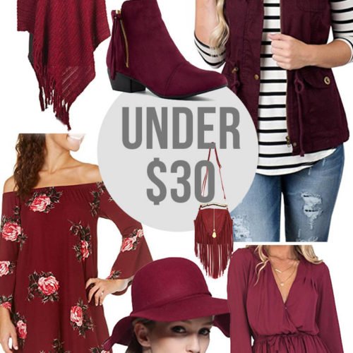 Burgundy Poncho, Burgundy Utility Vest, Burgundy Romper, Burgundy Floppy Hat, Burgundy Booties, Burgundy Earrings