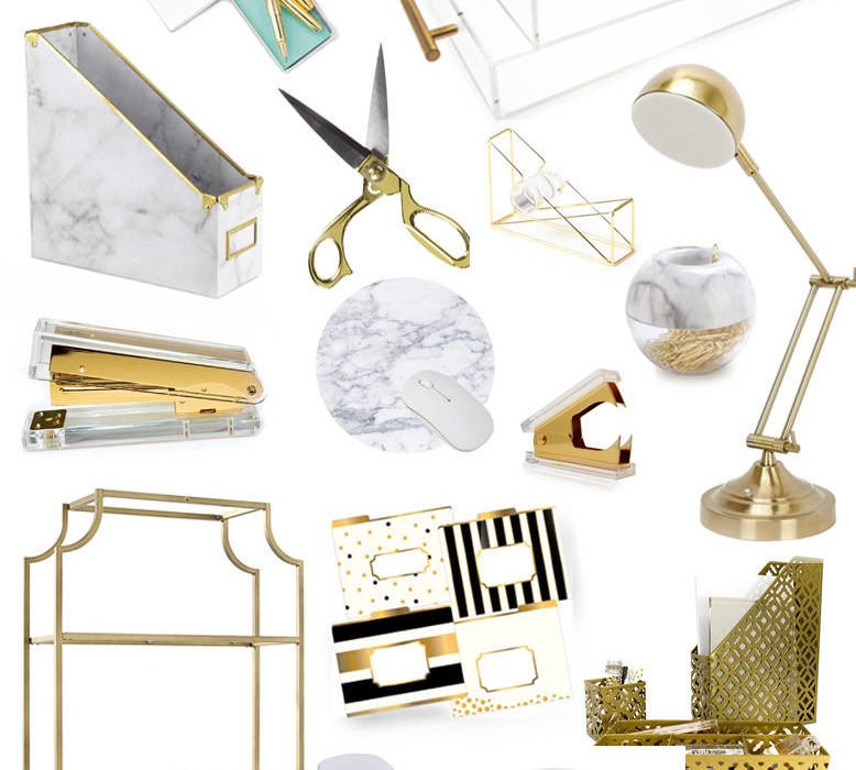 Gold, White, Marble, Acrylic Home Office Decor and Accessories