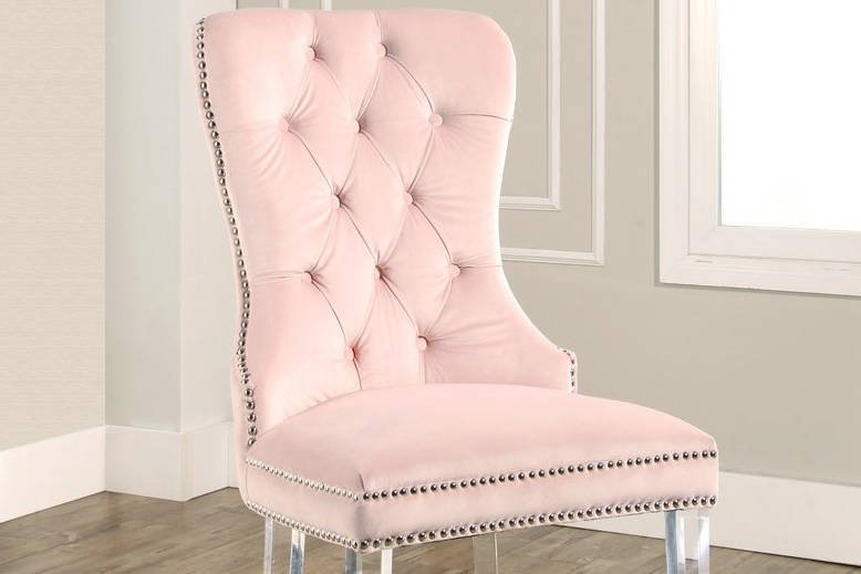 Tufted Blush Chair with Acrylic Stands